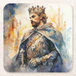 Medieval Prince Square Paper Coaster<br><div class="desc">A Watercolour portrait of a Medieval prince</div>