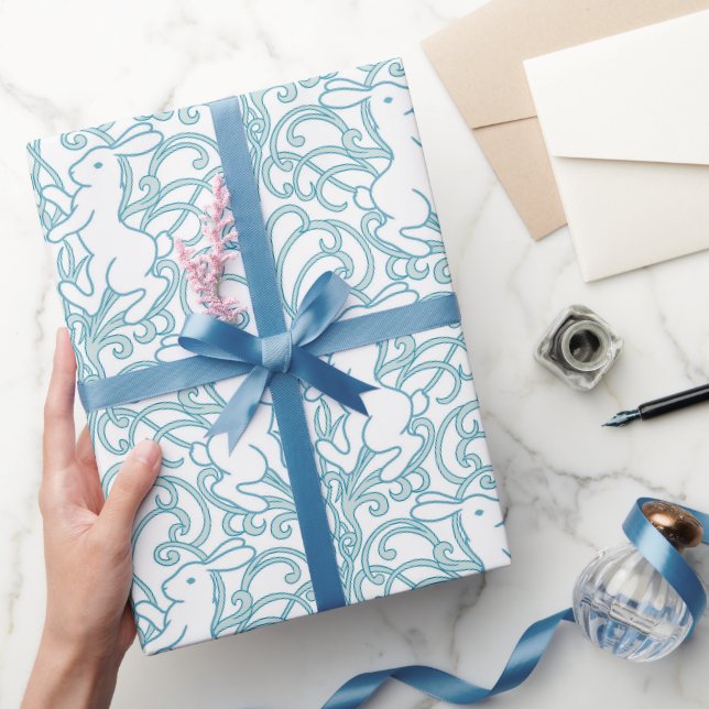 Medieval Rabbit Art Nouveau Botanical pattern Wrapping Paper (Gifting)