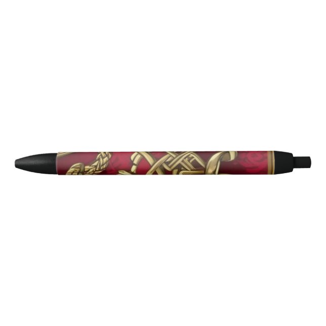 medieval red and gold decor black ink pen (Front)