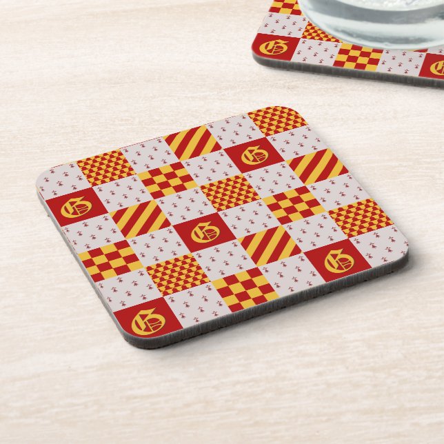 Medieval Red Yellow Gray Magical Fantasy Heraldic Coaster (Left Side)