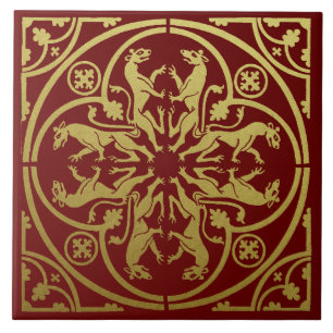 Medieval Renaissance Herald Lion Leopard Metallic  Tile