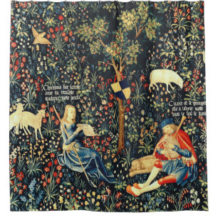 Medieval Renaissance Tapestry  Shepherds and Sheep Shower Curtain