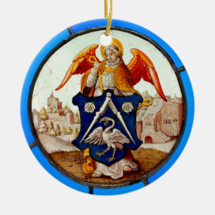 Medieval Stained Glass Angel and Coat of Arms Ceramic Tree Decoration