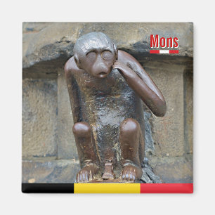Medieval statue of monkey on Grand Place of Mons, Magnet