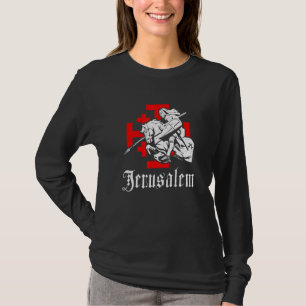 Medieval Templar Knight On War Horse Jerusalem Cro T-Shirt