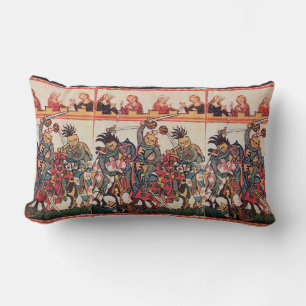 MEDIEVAL TOURNAMENT, FIGHTING KNIGHTS AND DAMSELS LUMBAR CUSHION