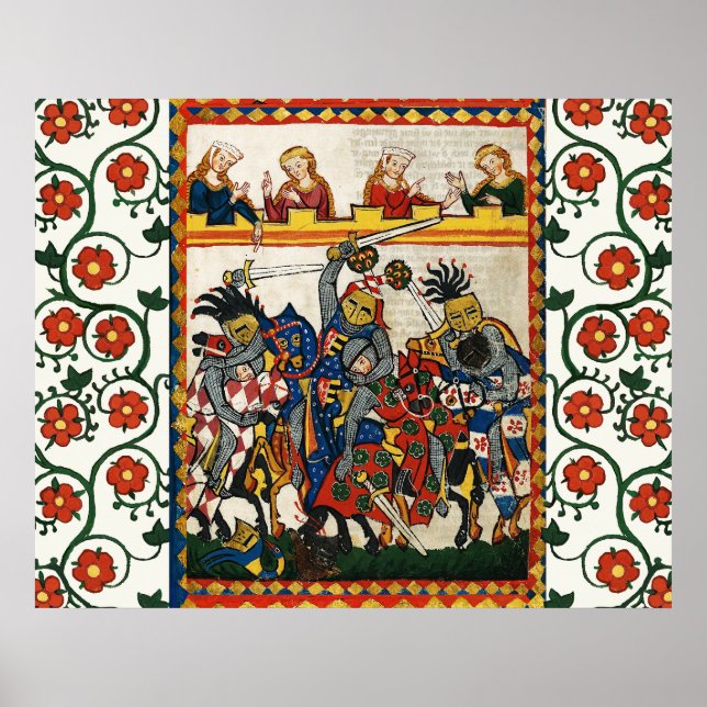 MEDIEVAL TOURNAMENT, FIGHTING KNIGHTS AND DAMSELS POSTER (Front)