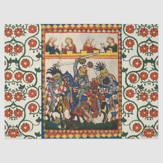 MEDIEVAL TOURNAMENT, FIGHTING KNIGHTS ,DAMSELS  TISSUE PAPER (Front)