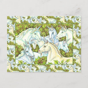 MEDIEVAL UNICORN HERD, HORSES, STALLION Fantasy Postcard