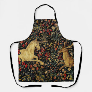Medieval Unicorn Midnight Floral Garden Apron