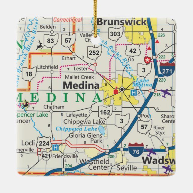 Medina Ohio Road Map Ceramic Ornament (Back)