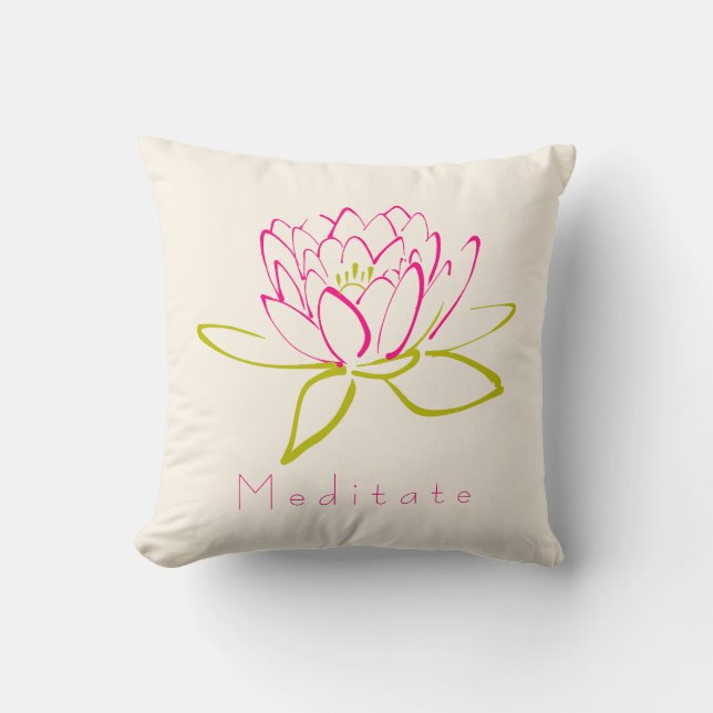 Meditate. Lotus Flower / Water Lily Illustration Cushion (Front)