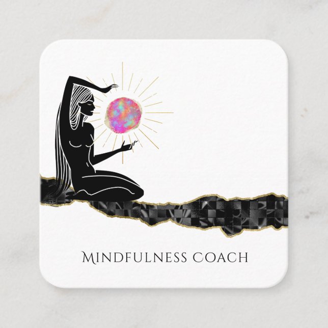 *~* Meditate Pink Opal Moon QR code GODDESS Square Business Card (Front)