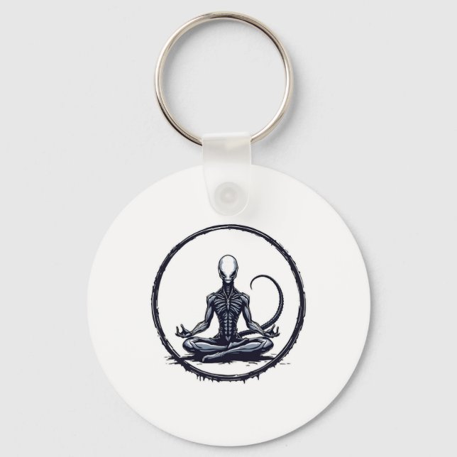 Meditating Alien Funny Sci-fi Horror Parody Zen Yo Key Ring (Front)