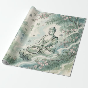 Meditating Buddha Bamboo Ink Art Wrapping Paper