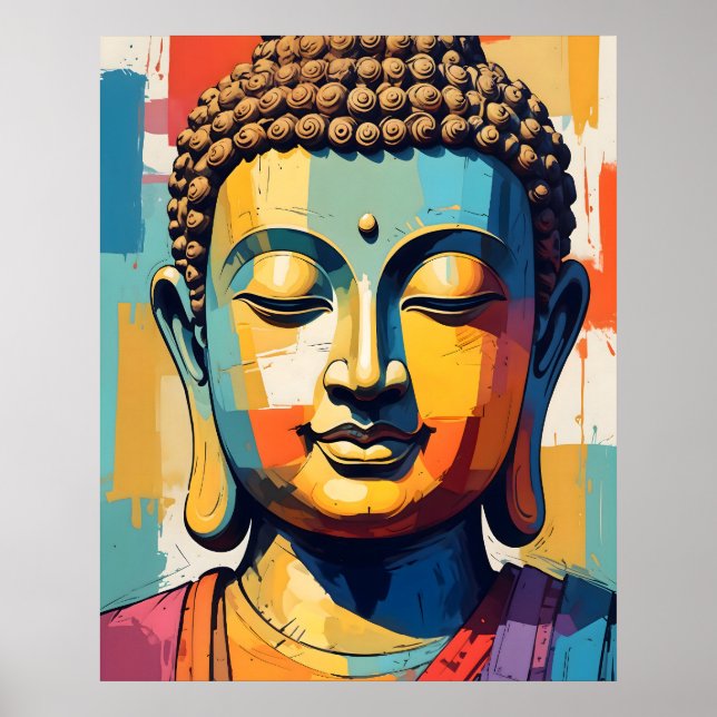 Meditating Buddha Colourful Modern Art Painting Poster (Front)