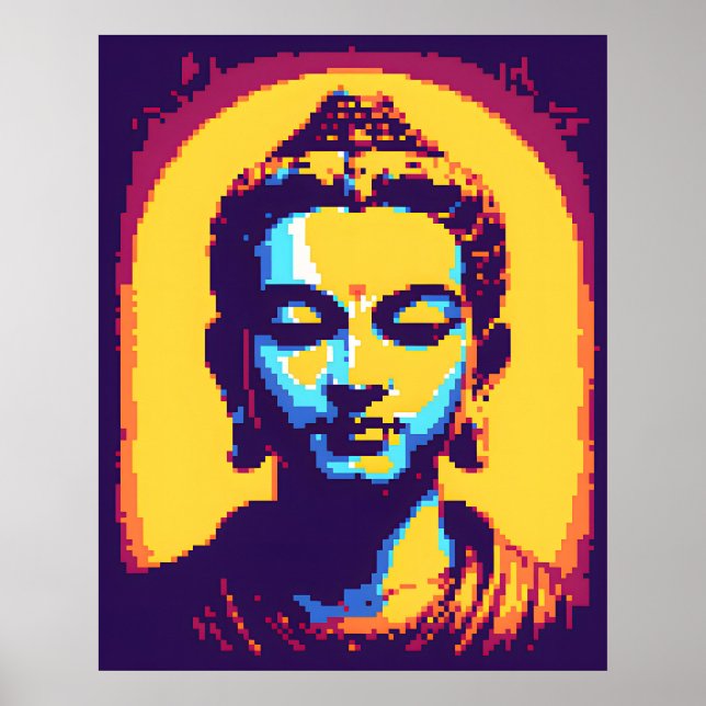 Meditating Buddha Colourful Pixel Art Poster (Front)