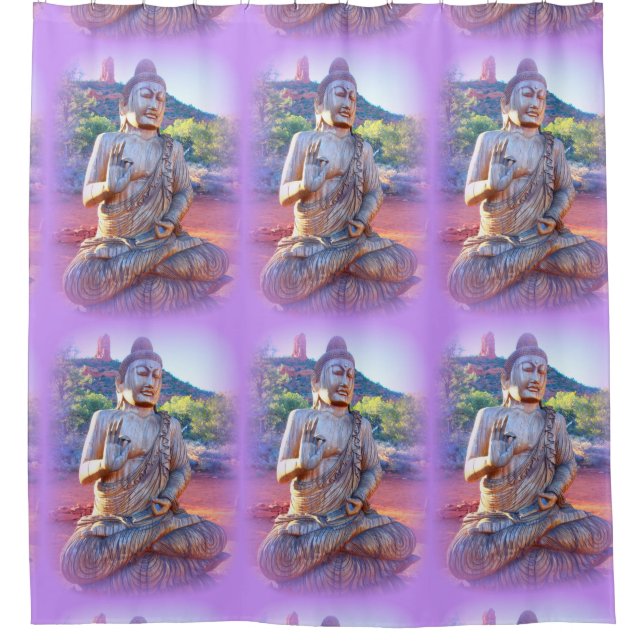 meditating buddha purple shower curtain (Front)