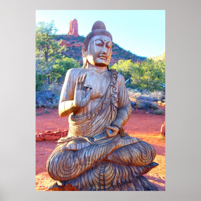 meditating Buddha wooden statue Poster (Front)