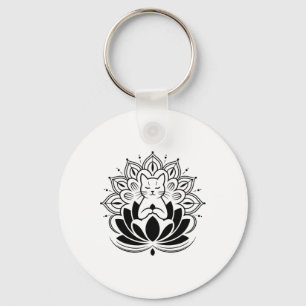 Meditating Cat Lotus Flower Zen Yoga Enthusiast Te Key Ring