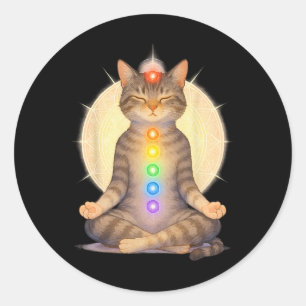 Meditating Chakra Cat Yoga Spiritual Cat Lovers Ma Classic Round Sticker