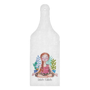 Meditating Girl With Plants Cutting Board