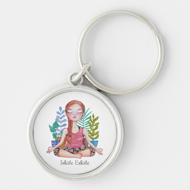 Meditating Girl With Plants Key Ring (Front)