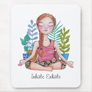 Meditating Girl With Plants Mouse Pad