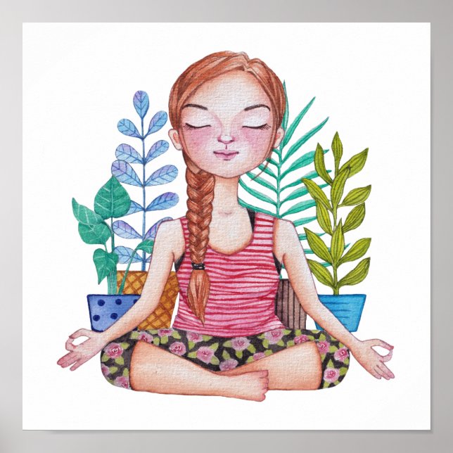 Meditating Girl With Plants Poster (Front)