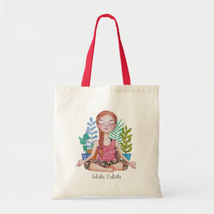 Meditating Girl With Plants Tote Bag