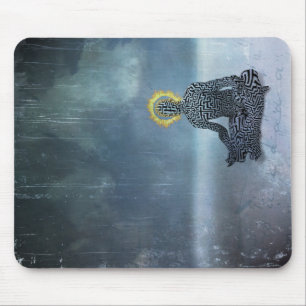 Meditating man. Flaming halo Mouse Pad