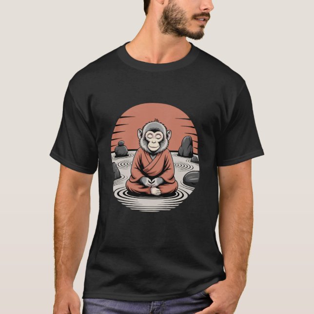 Meditating Monkey Monk Mindfulness Yoga T-Shirt (Front)