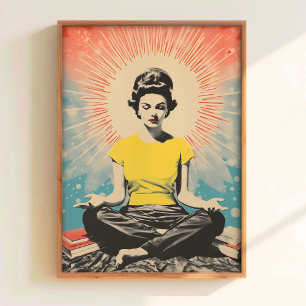 Meditating Poster Printable Retro Print Yoga Print