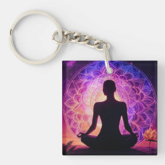 Meditating Silhouette Keychain - Spiritual Mandala