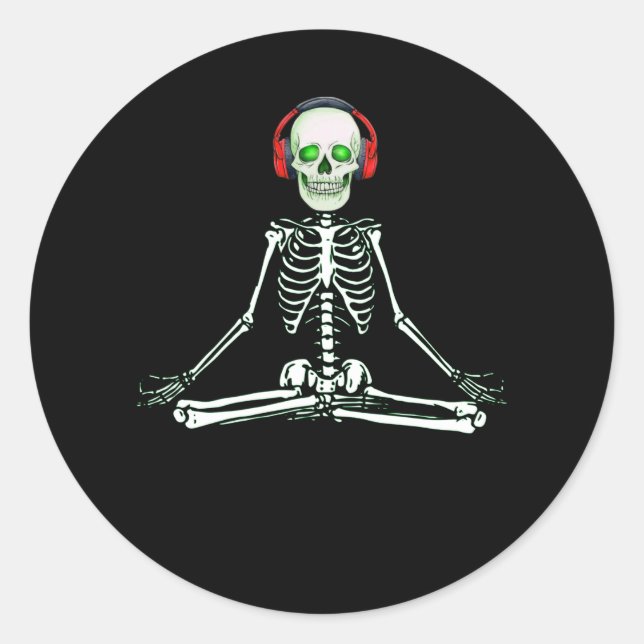 meditating skeleton namaste yoga gift for friend classic round sticker (Front)
