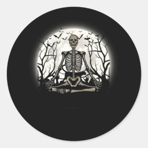 Meditating Skeleton Yoga Lover Halloween Moon Cost Classic Round Sticker