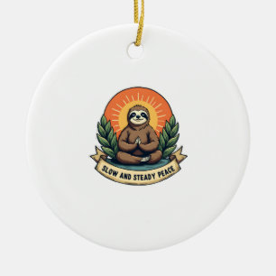 Meditating Sloth Vintage Relaxed Humor Design 2 Ceramic Tree Decoration