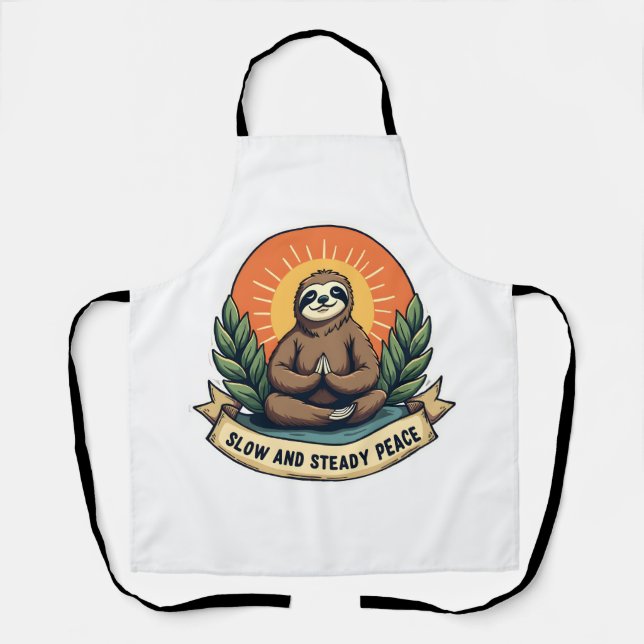 Meditating Sloth Vintage Relaxed Humour Design 2 Apron (Front)