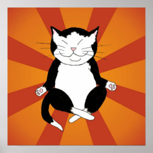 Meditating Tuxedo Kitty Poster Print