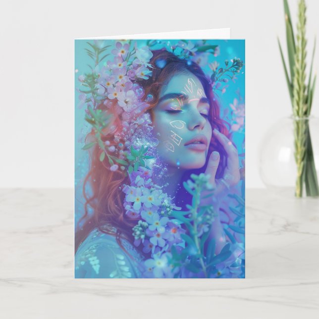 *~* Meditating Woman Spiritual FLORAL SC4 BLANK Thank You Card (Front)