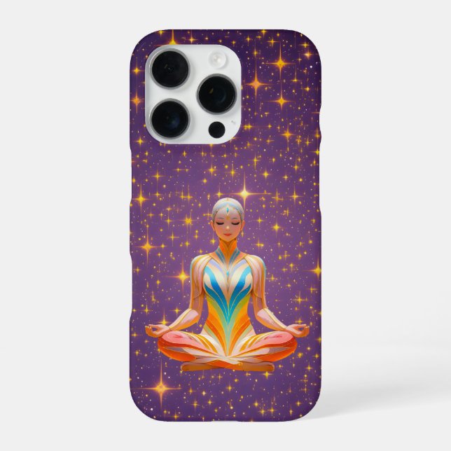 Meditating woman & starry purple sky iPhone case (Back)