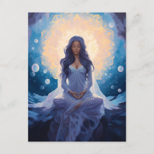 Meditating Yoga Girl, Crystals Dreamy Blue Gold Postcard