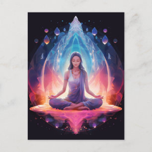 Meditating Yoga Girl, Crystals Vibrant Colours Postcard