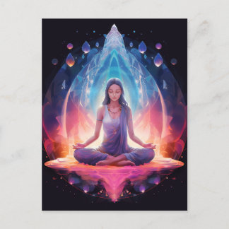 Meditating Yoga Girl, Crystals Vibrant Colours Postcard