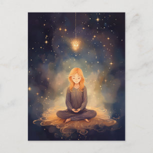 Meditating Yoga Girl, Dreamy Star Clouds Celestial Postcard