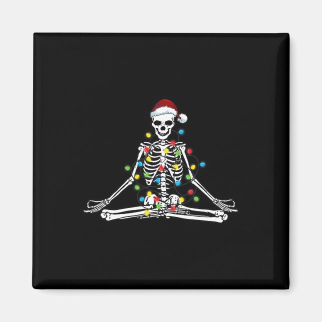 Meditating Yoga Pose Skeleton In Christmas Lights  Magnet (Front)