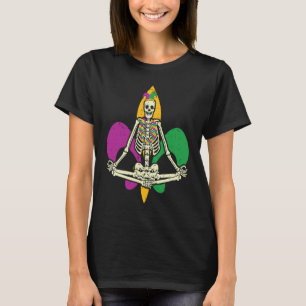 Meditating Yoga Skeleton Jester Mardi Gras Zen Bud T-Shirt