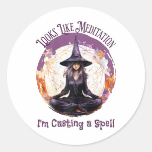 Meditating Yoga Witch Casting A Spell, Halloween Classic Round Sticker