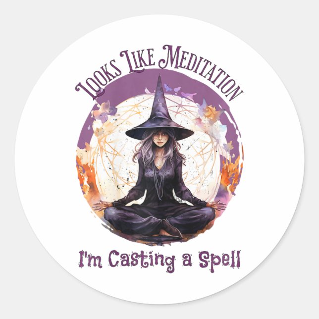 Meditating Yoga Witch Casting A Spell, Halloween  Classic Round Sticker (Front)