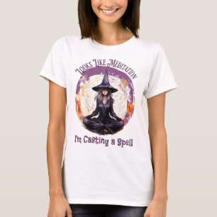 Meditating Yoga Witch Casting A Spell, Halloween  T-Shirt